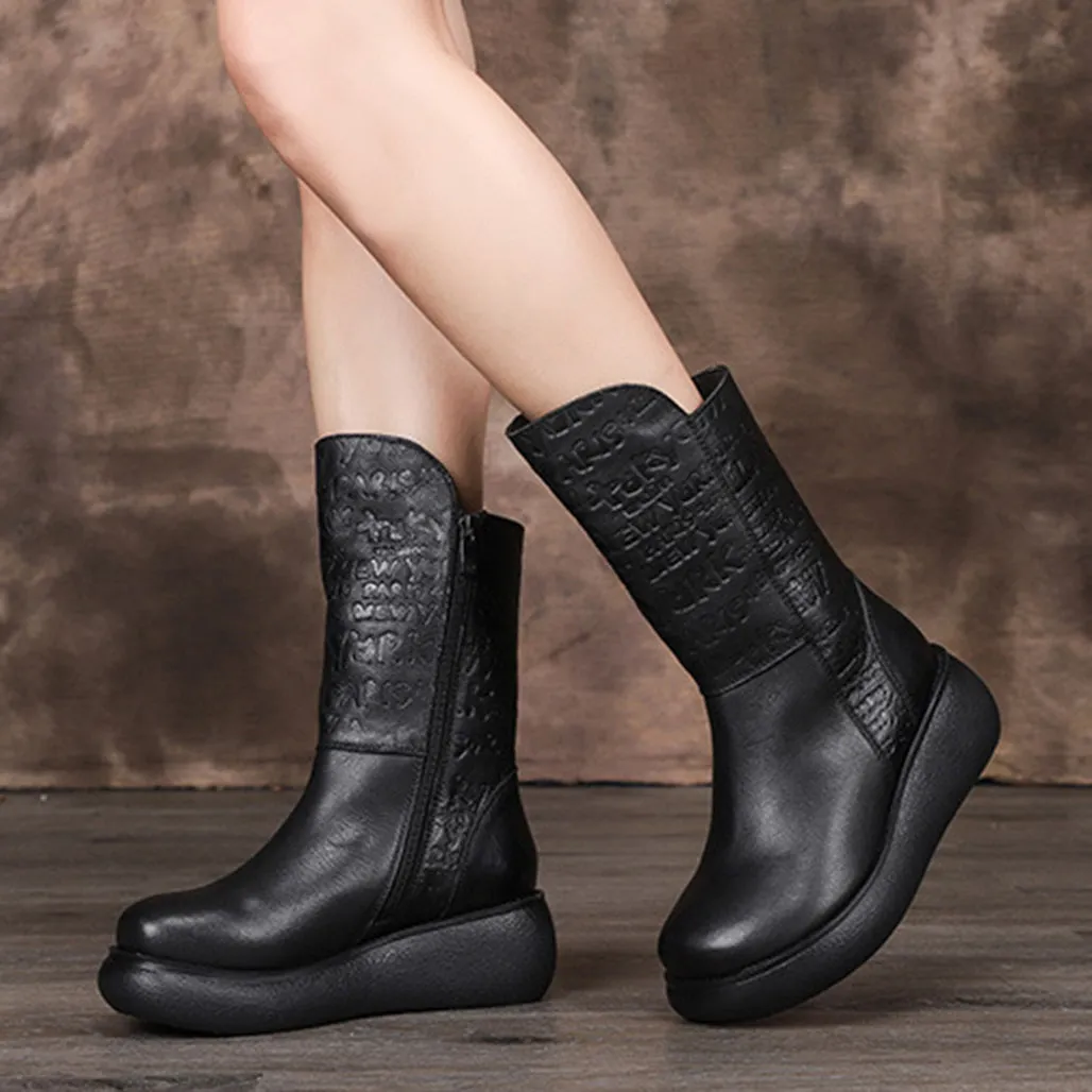 Mid Length Comfortable Velvet Retro Boots | Gift Shoes