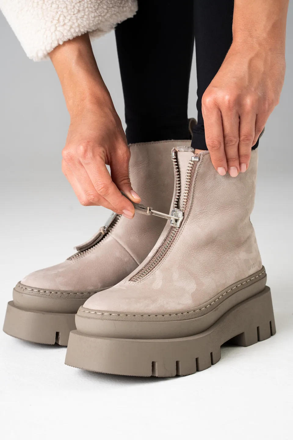 Nabuc Greige Front Zip Winter Boots