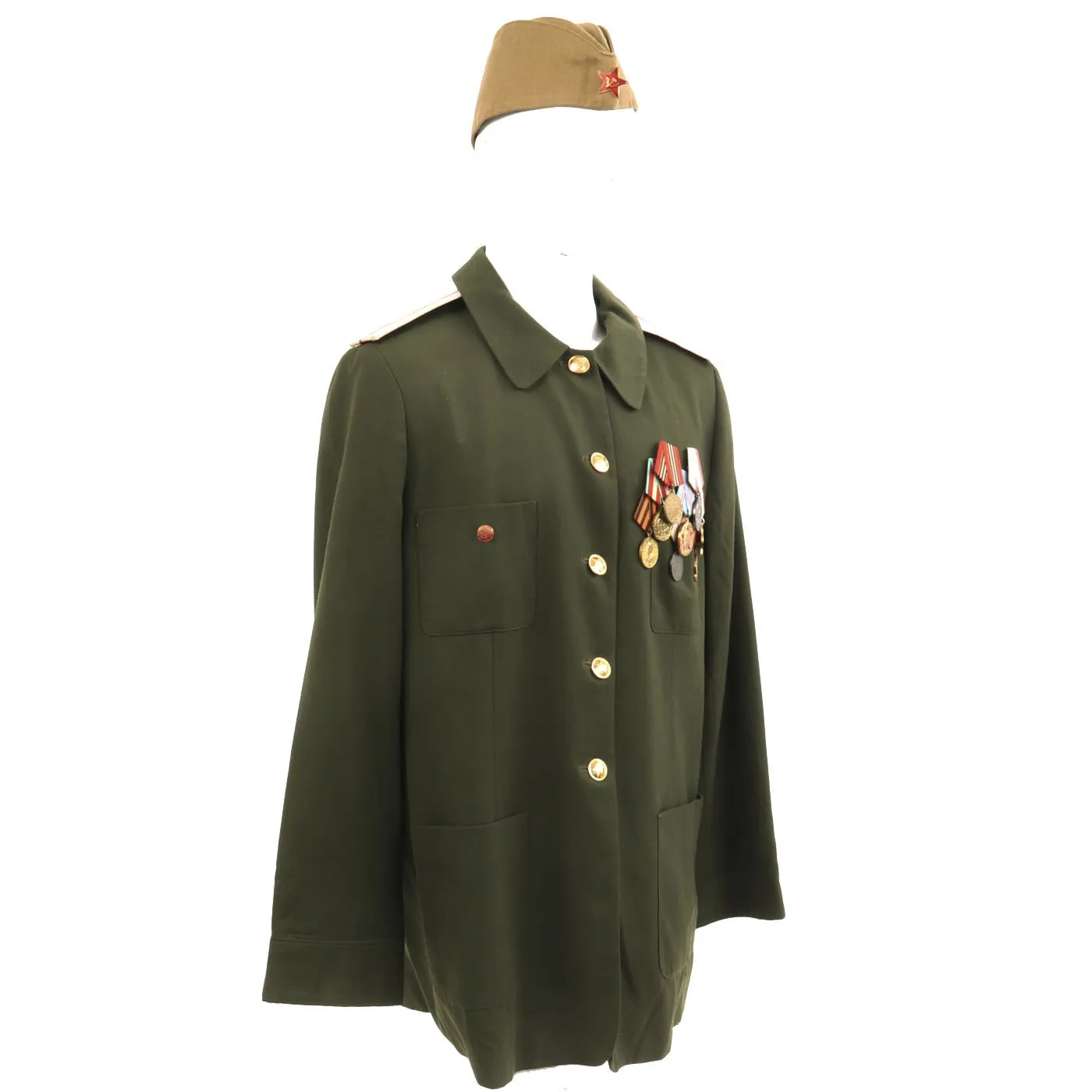 Original Soviet Cold War Infantry Officer Uniform Parade Jacket with Medals and Cap