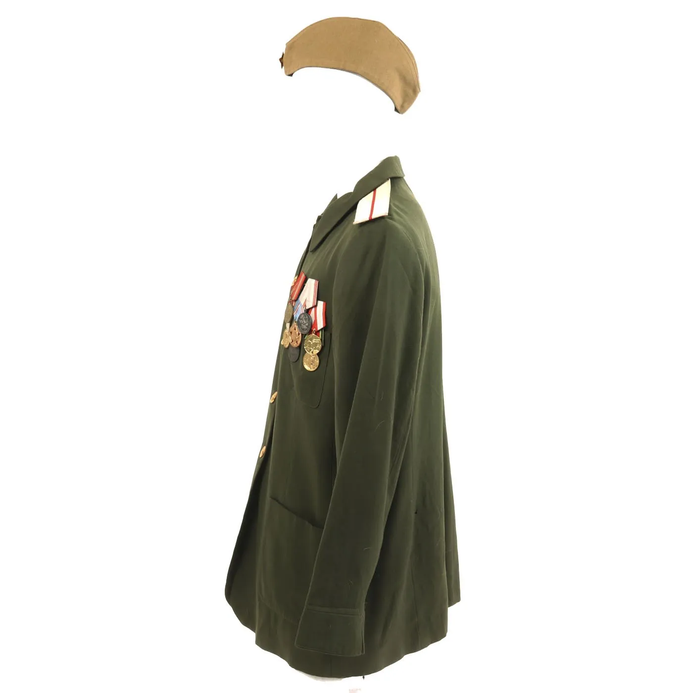 Original Soviet Cold War Infantry Officer Uniform Parade Jacket with Medals and Cap