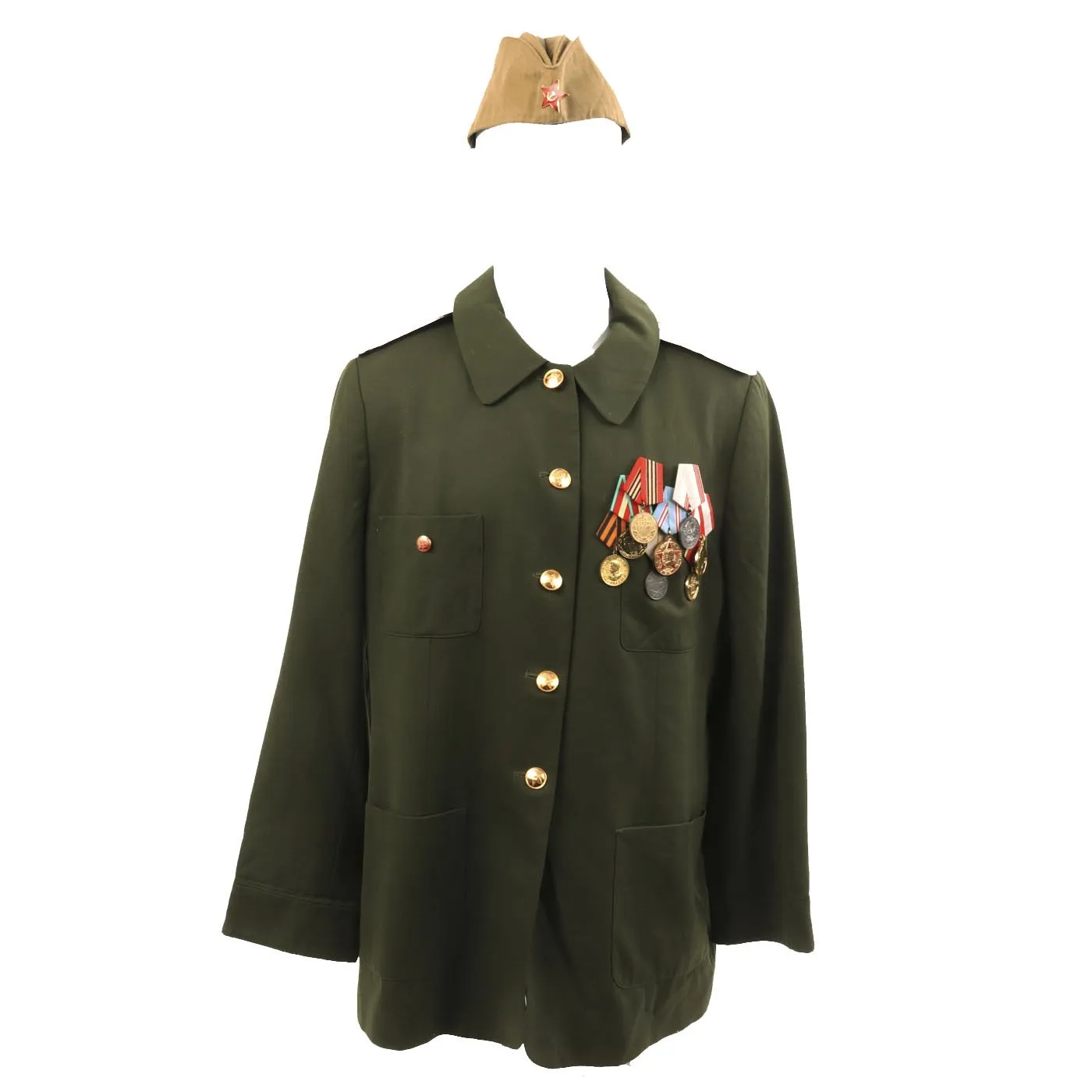 Original Soviet Cold War Infantry Officer Uniform Parade Jacket with Medals and Cap