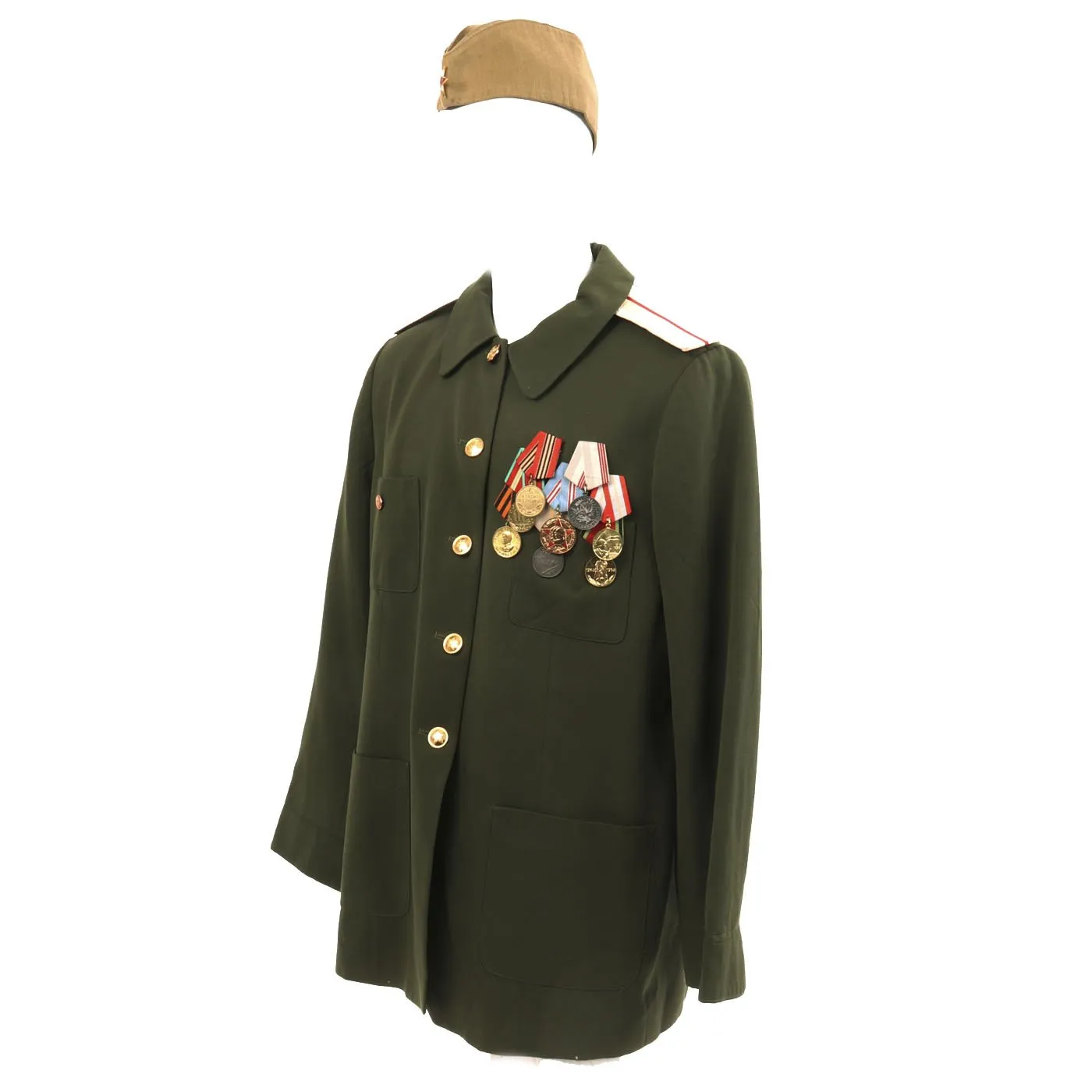 Original Soviet Cold War Infantry Officer Uniform Parade Jacket with Medals and Cap