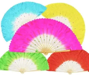 PartyToko Colorful Floral Pattern Hand Held Foldable Bamboo Japanese Silk Hand Fan (Multicolor, Pack of 1)