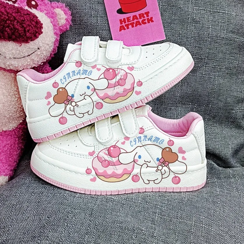 Pink Kawaii Dog Student Sneakers Kids Size with Velcro Fastener