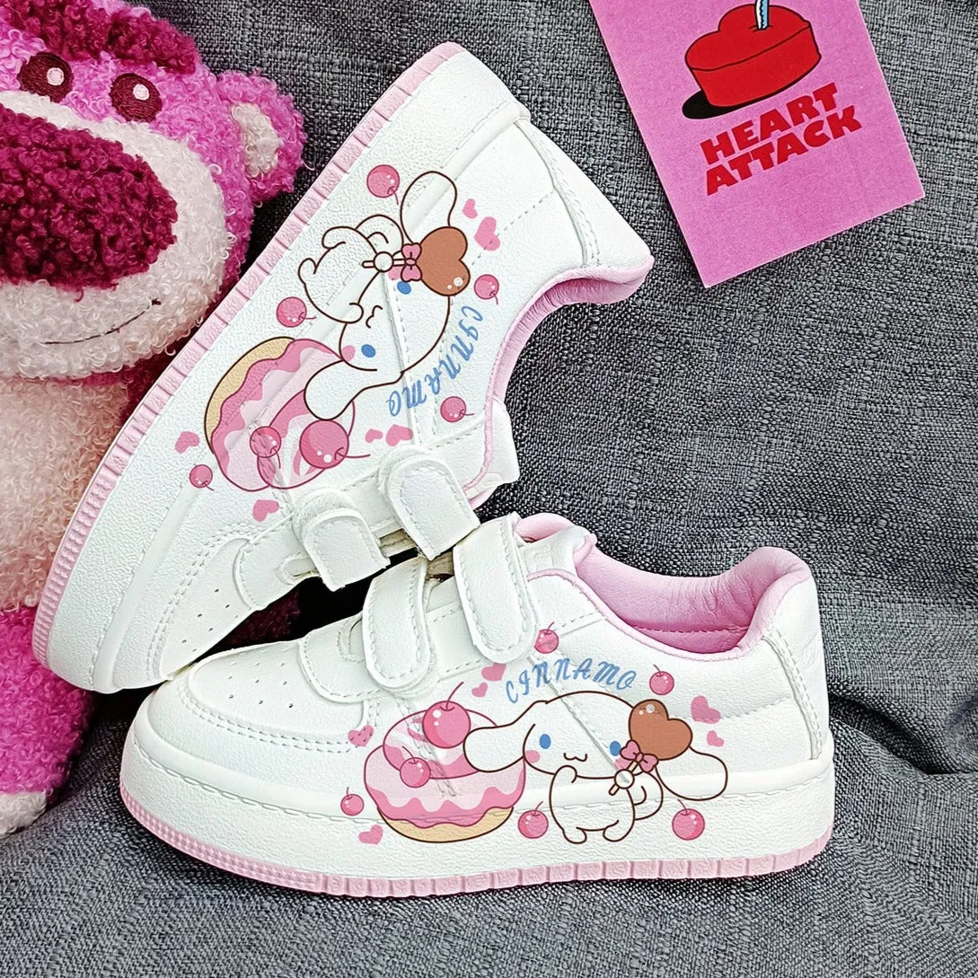 Pink Kawaii Dog Student Sneakers Kids Size with Velcro Fastener