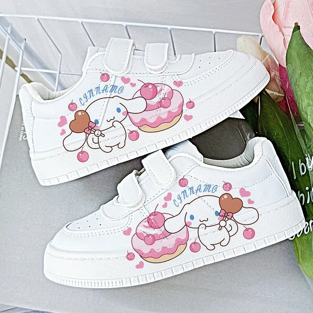 Pink Kawaii Dog Student Sneakers Kids Size with Velcro Fastener