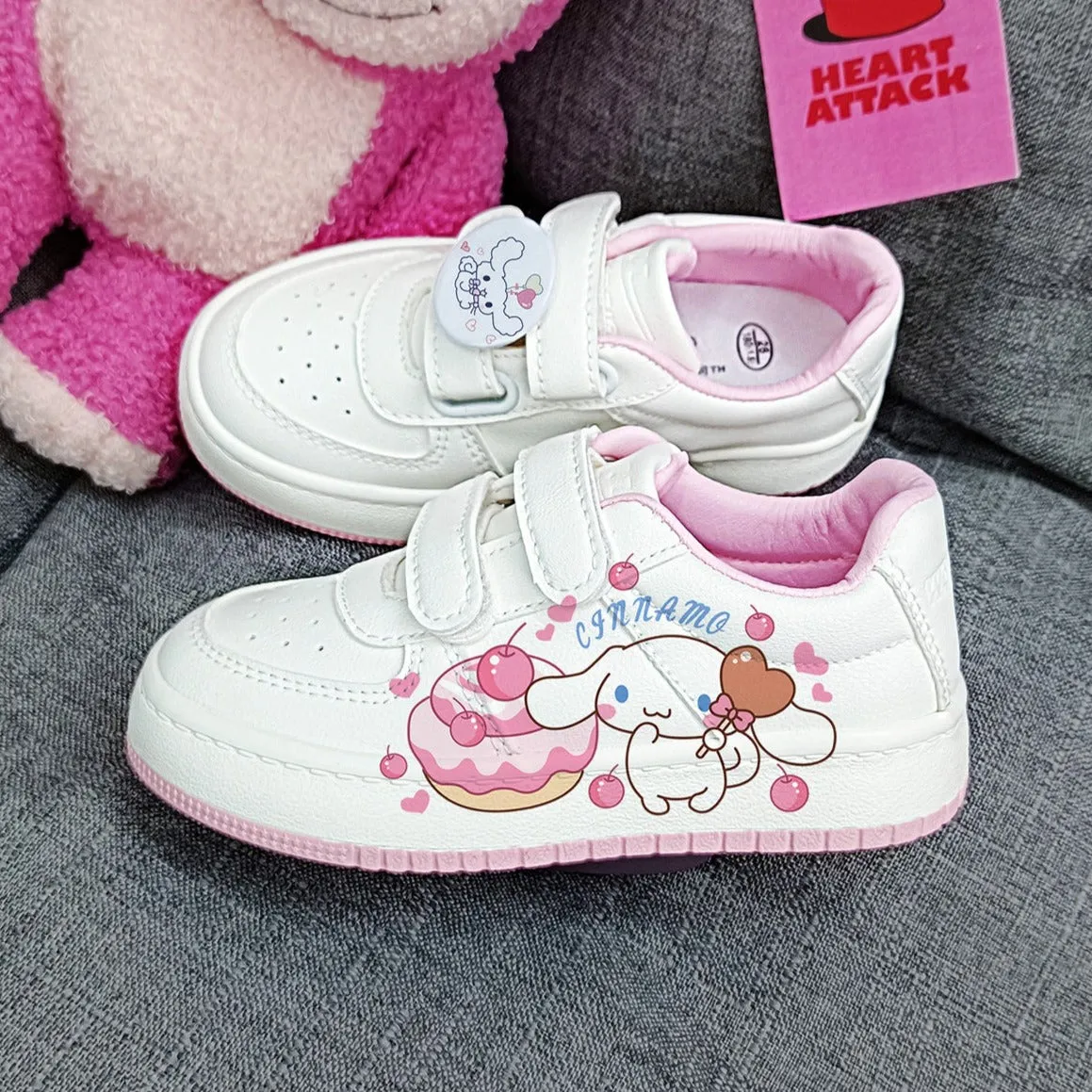 Pink Kawaii Dog Student Sneakers Kids Size with Velcro Fastener