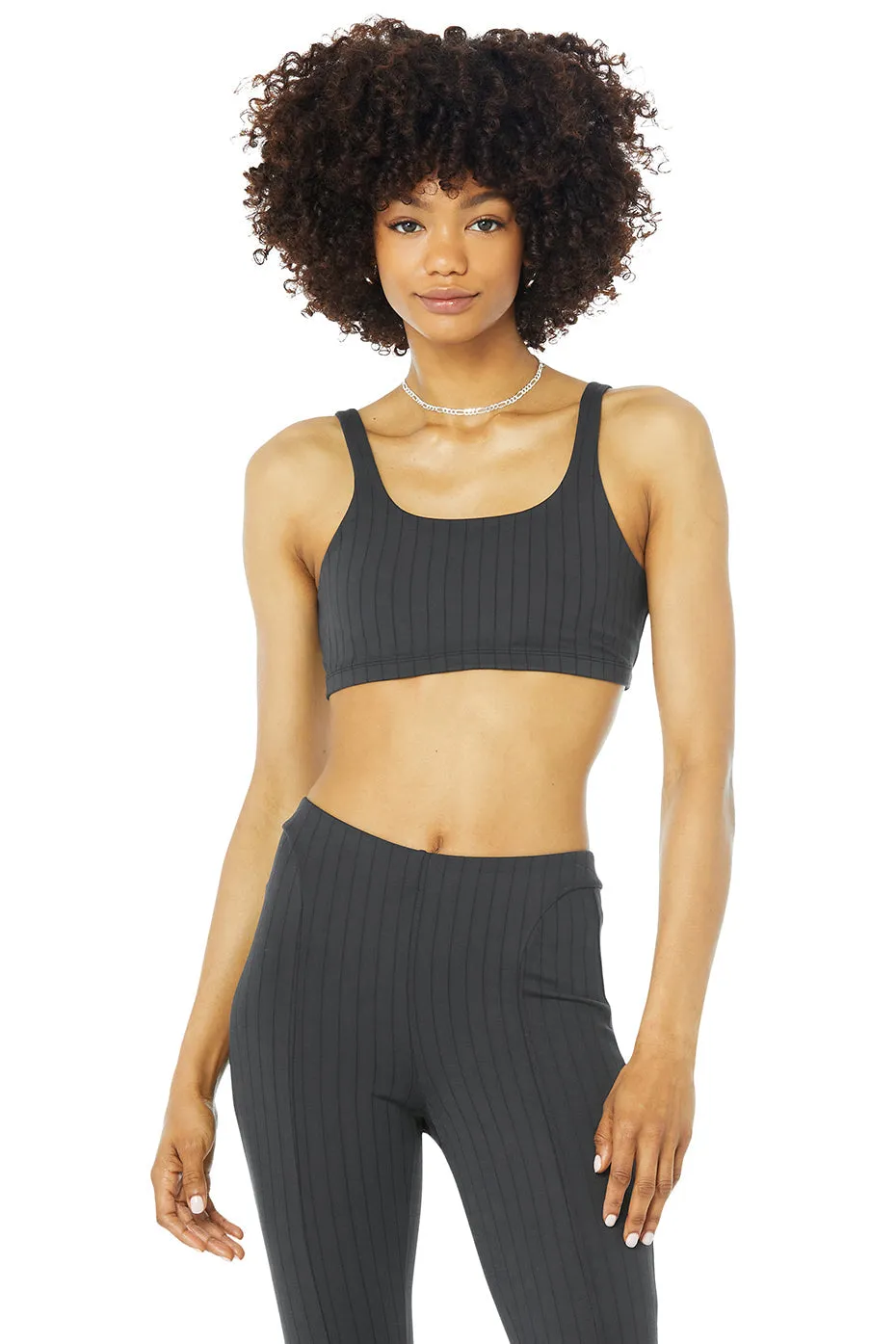 Pinstripe Bra & High-Waist Pinstripe Zip It Flare Legging Set