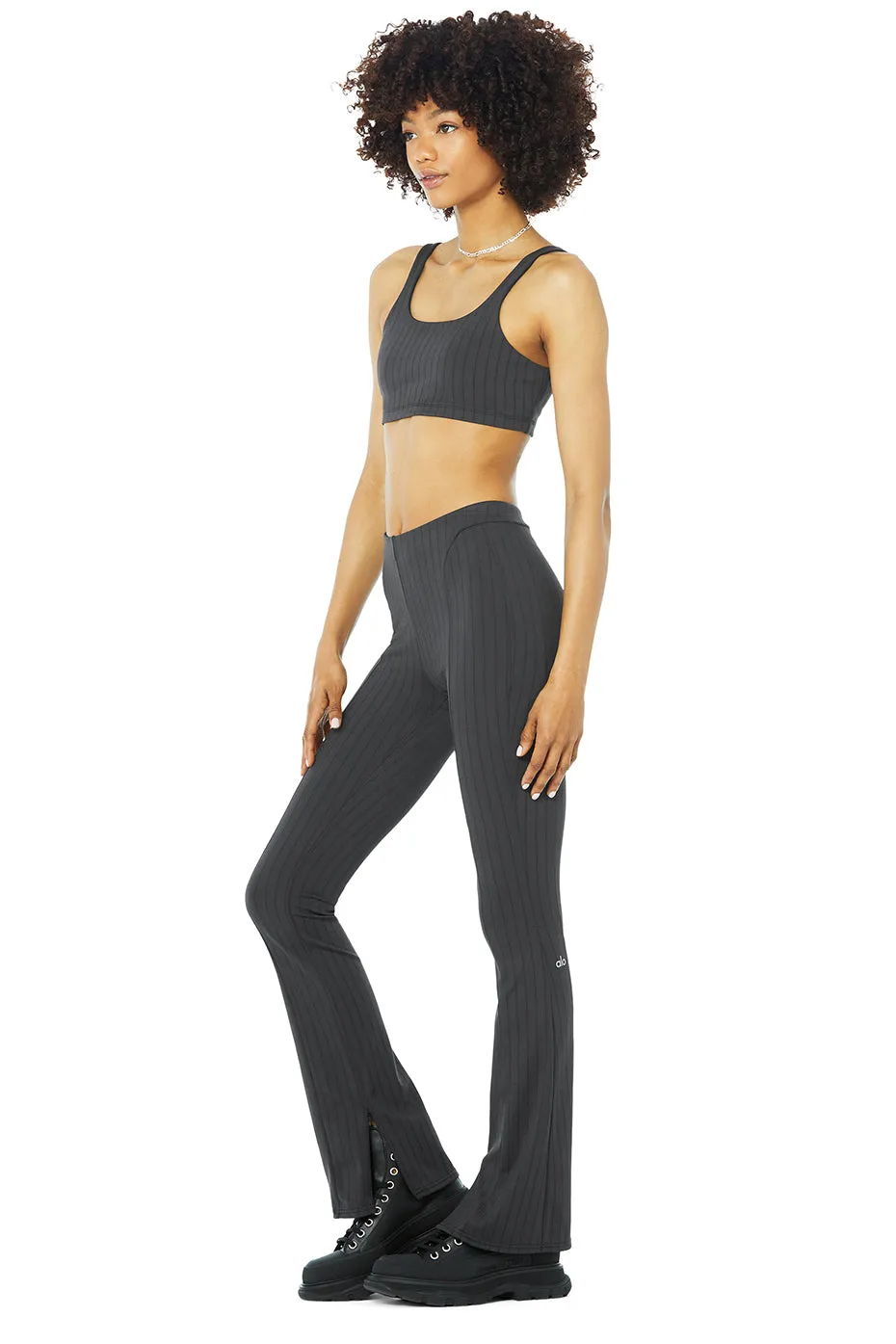 Pinstripe Bra & High-Waist Pinstripe Zip It Flare Legging Set