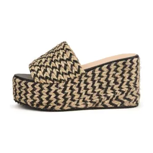 Pre Order:  Black Rattan Wedge Heel Sandals