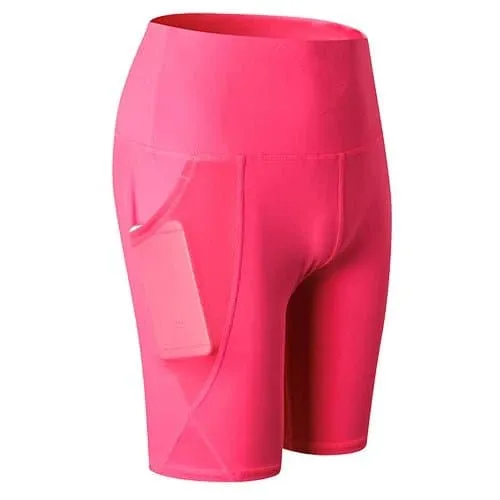 Quick Dry Yoga Shorts for Women - Stretchy & Breathable Black Pink Patchwork Design