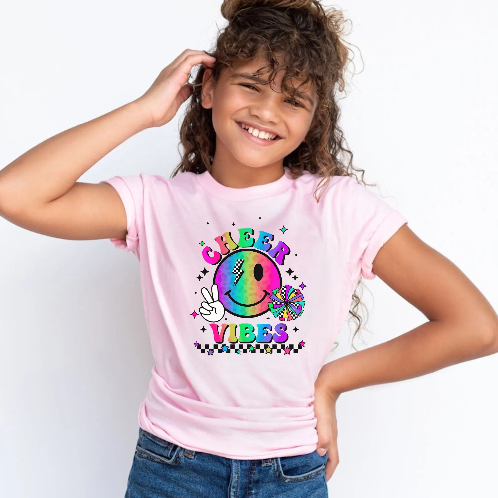 Rainbow Cheer Vibes Shirt for Girls