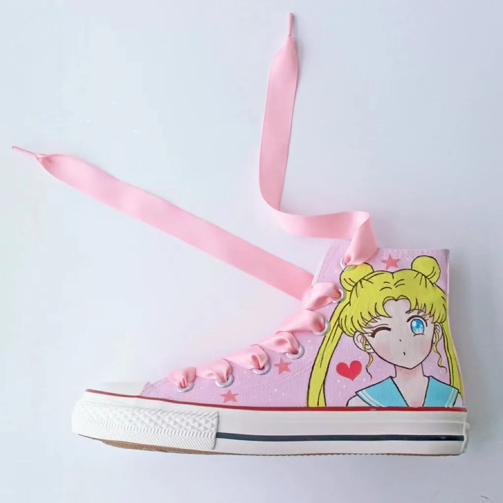 Sailor Moon Inspired Pink Hight-Top Canvas Sneakers