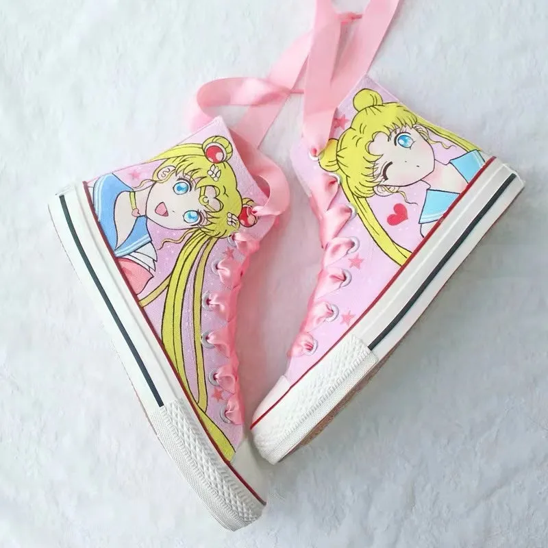 Sailor Moon Inspired Pink Hight-Top Canvas Sneakers