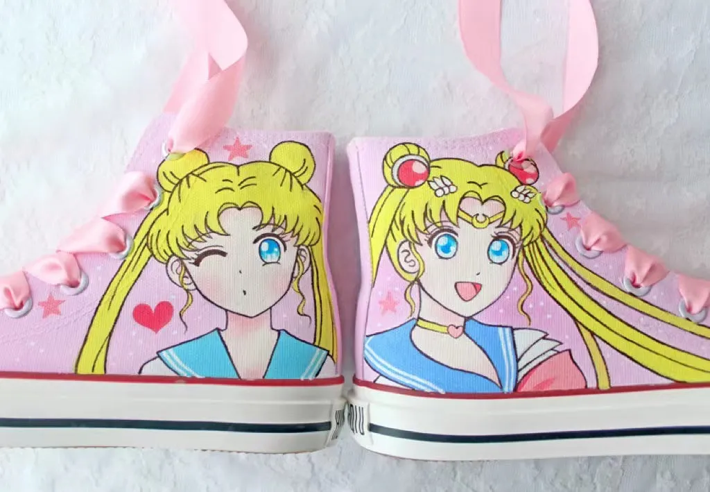 Sailor Moon Inspired Pink Hight-Top Canvas Sneakers