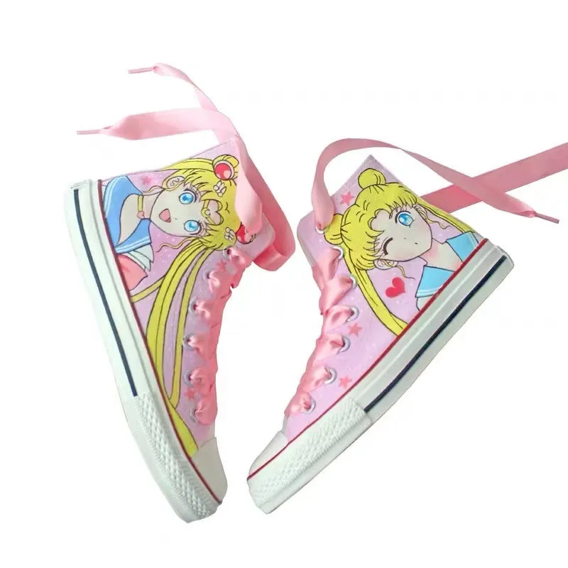 Sailor Moon Inspired Pink Hight-Top Canvas Sneakers