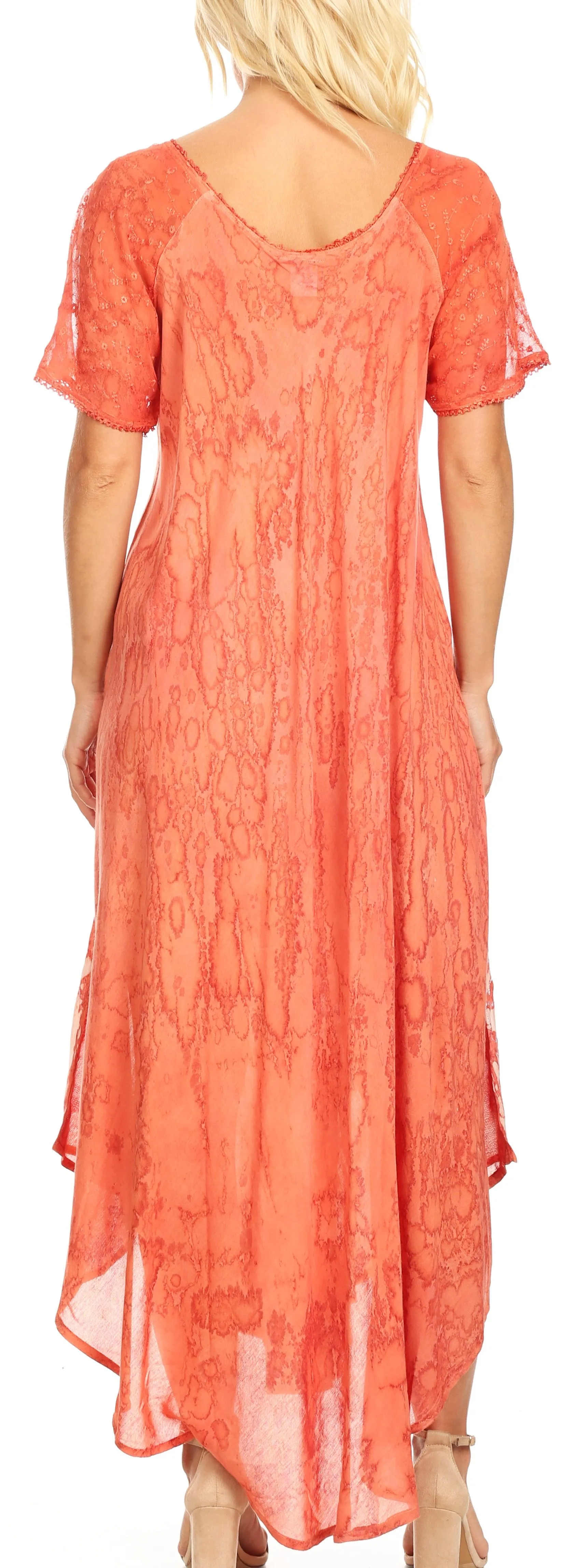 Sakkas Ronny Lace Embroidered Cap Sleeve Tie Dye Wash Caftan Dress / Cover Up