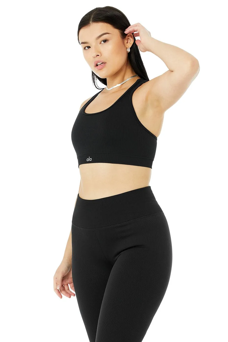 Seamless Ribbed Bra - Black