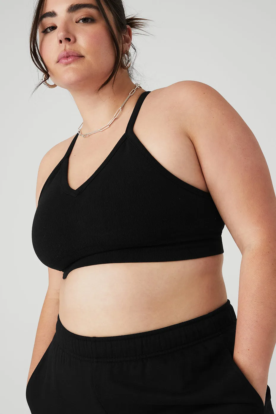 Seamless Ribbed Low Back Bra - Black