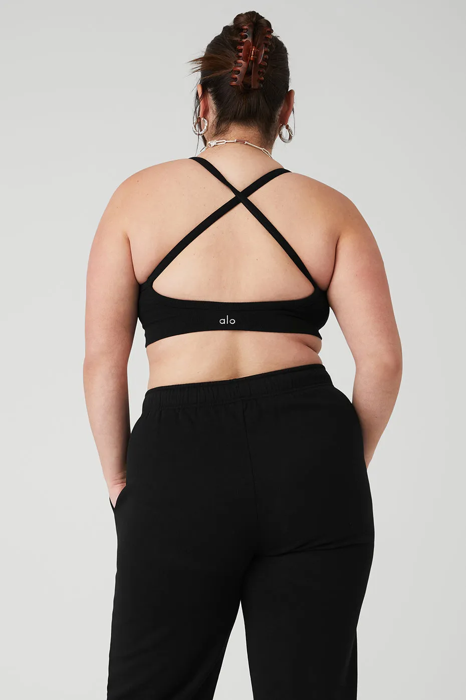 Seamless Ribbed Low Back Bra - Black