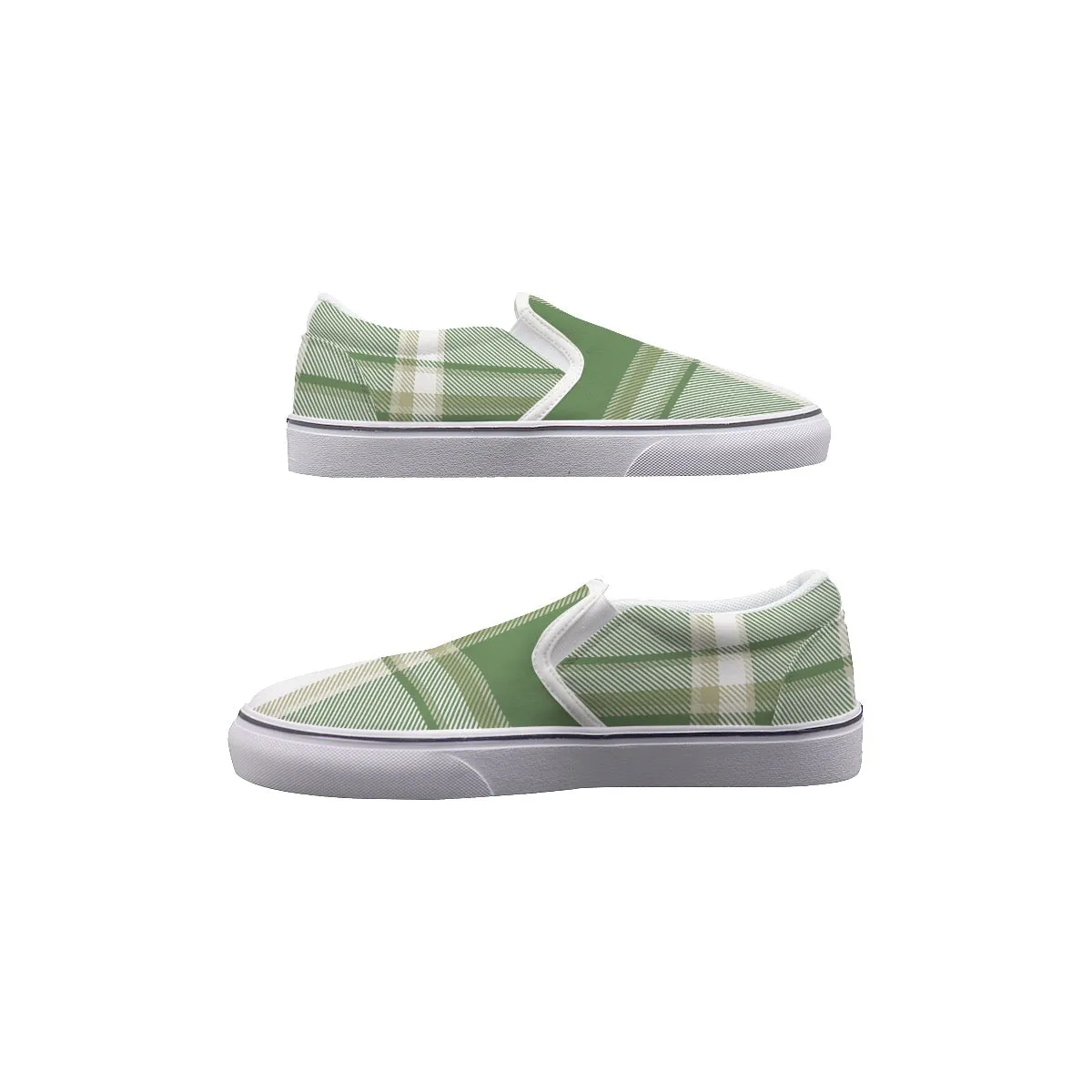 So#14 Men's Slip On Sneakers, olive green plaid, print