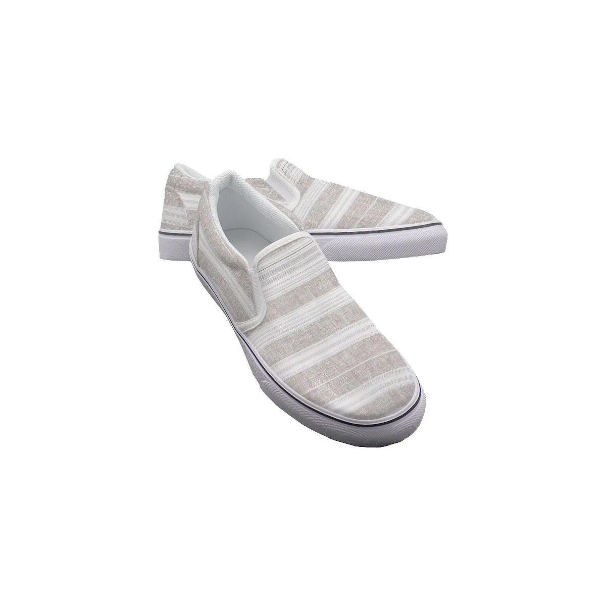 So#33 Men's Slip On Sneakers, beige with white stripe print