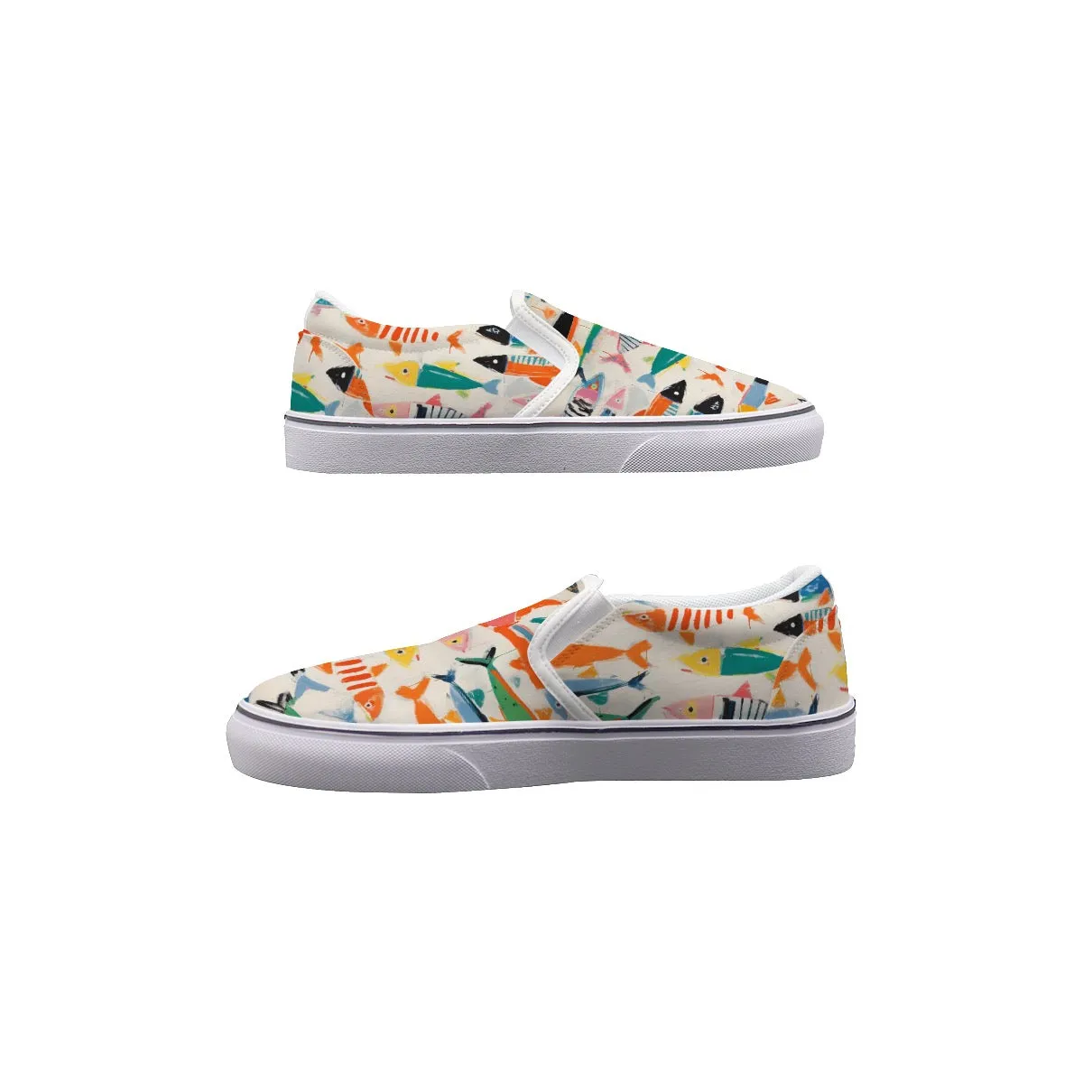 So#35 Men's Slip On Sneakers, fish, print