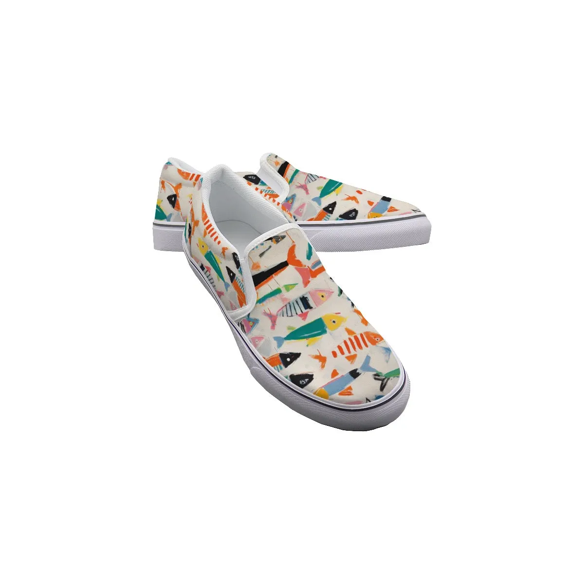 So#35 Men's Slip On Sneakers, fish, print