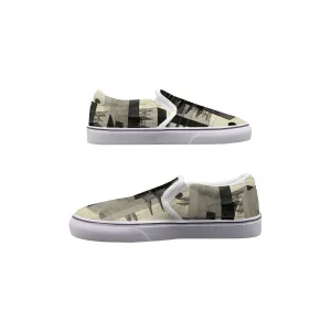 So#41 Men's Slip On Sneakers, black and cream  print