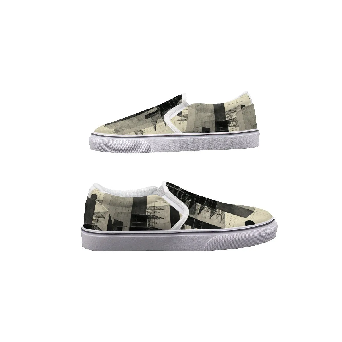 So#41 Men's Slip On Sneakers, black and cream  print