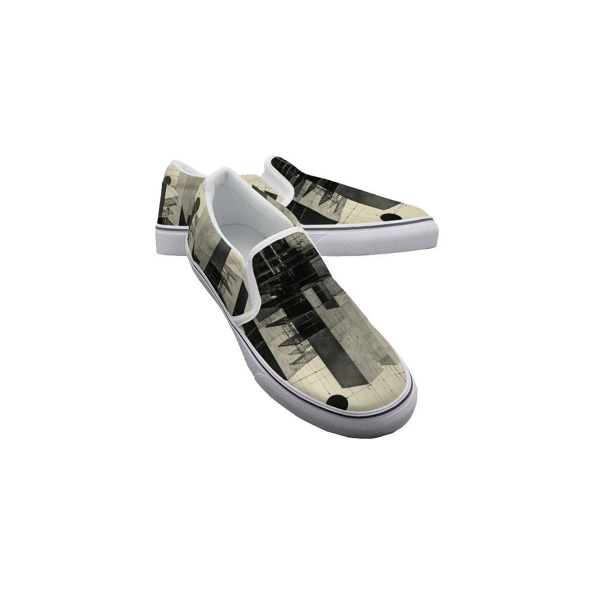 So#41 Men's Slip On Sneakers, black and cream  print