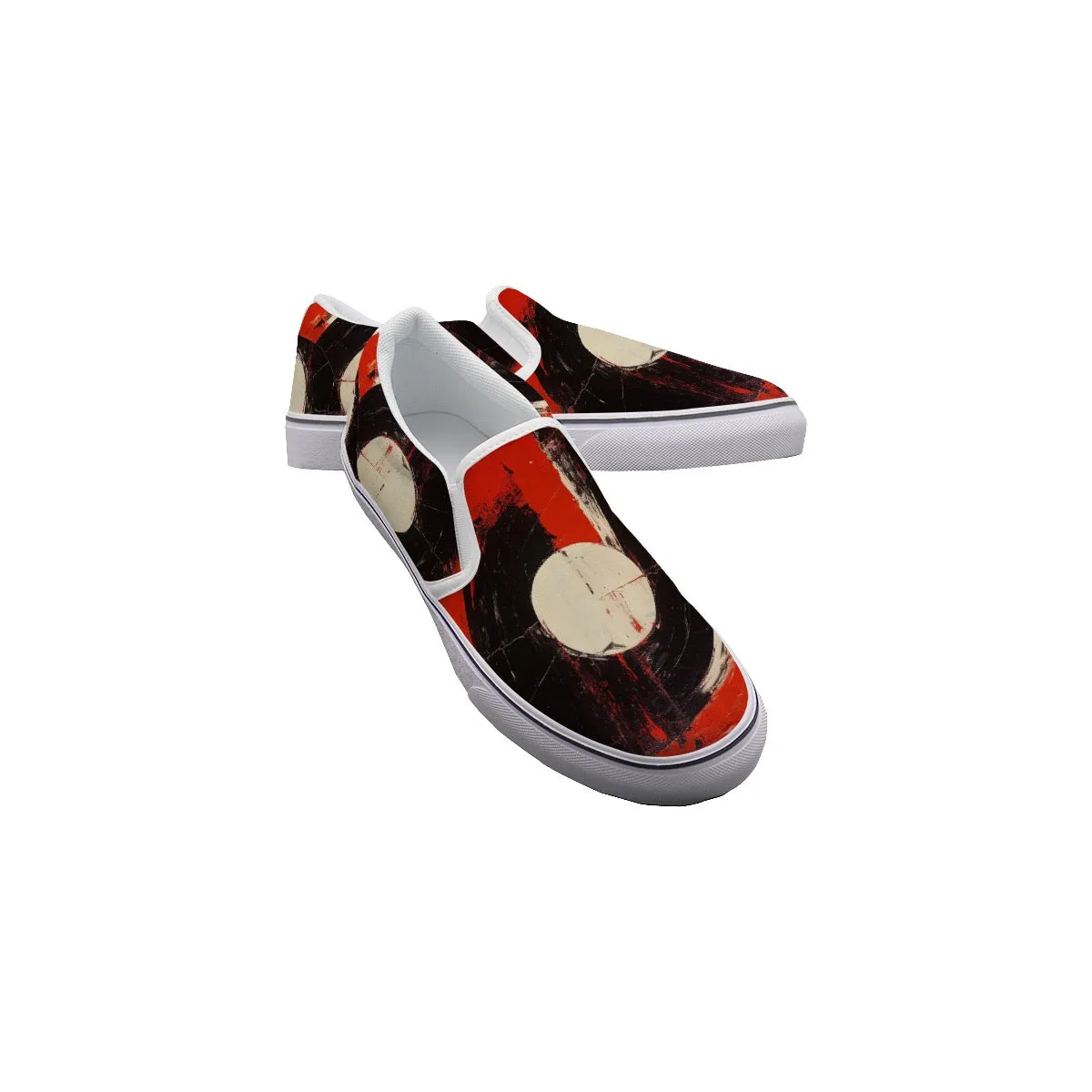 So#42 Men's Slip On Sneakers, red white, and cream pattern