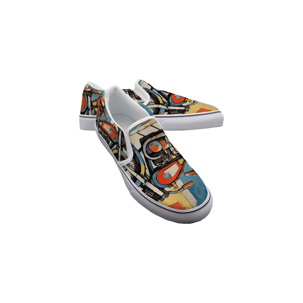 So#48 Men's Slip On Sneakers, motorcycle print