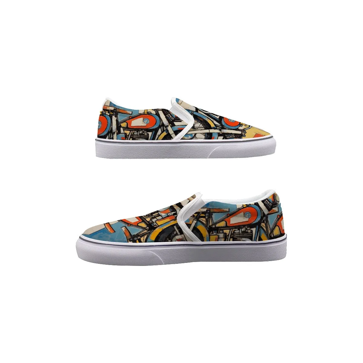 So#48 Men's Slip On Sneakers, motorcycle print