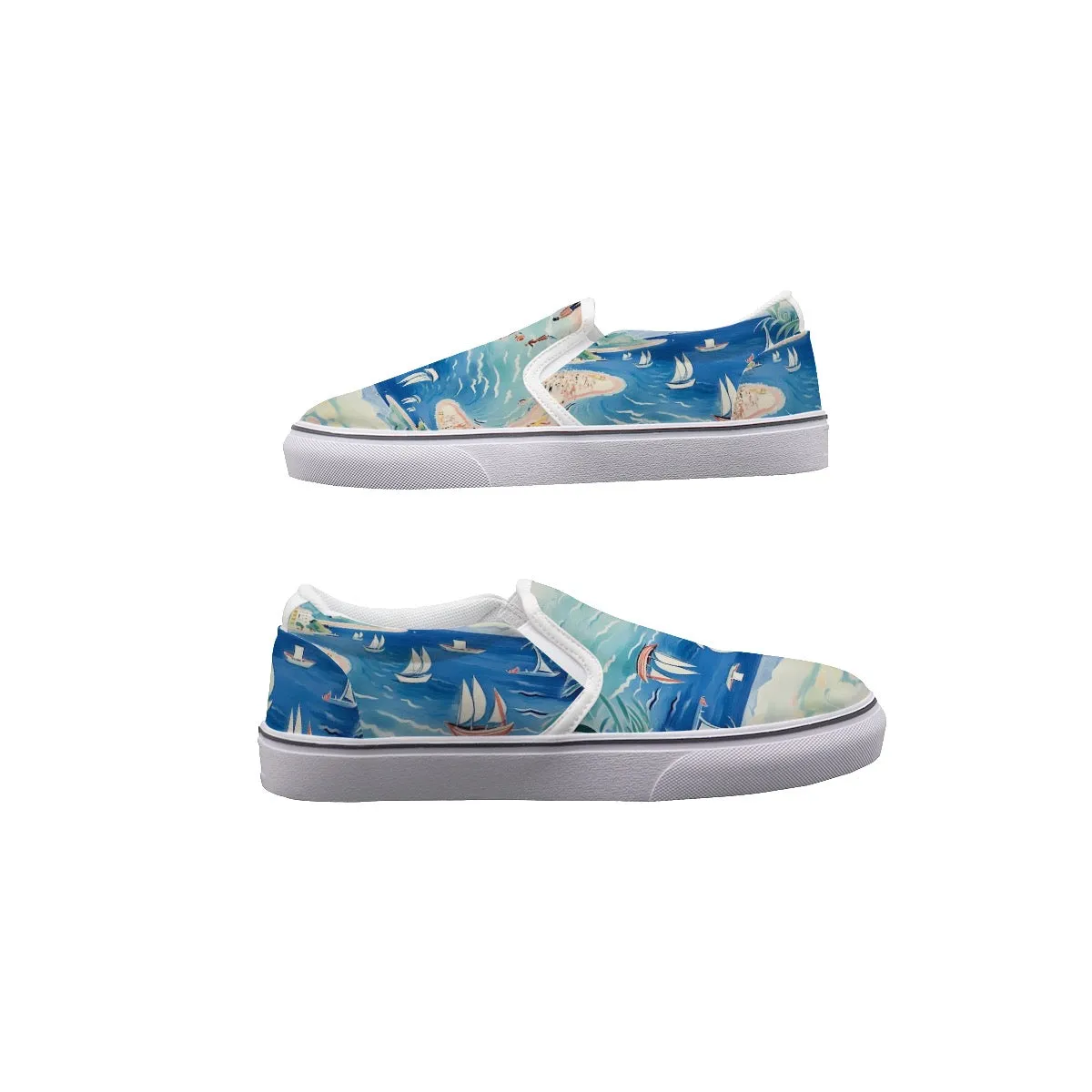 So#49 Men's Slip On Sneakers, blue abstract , print