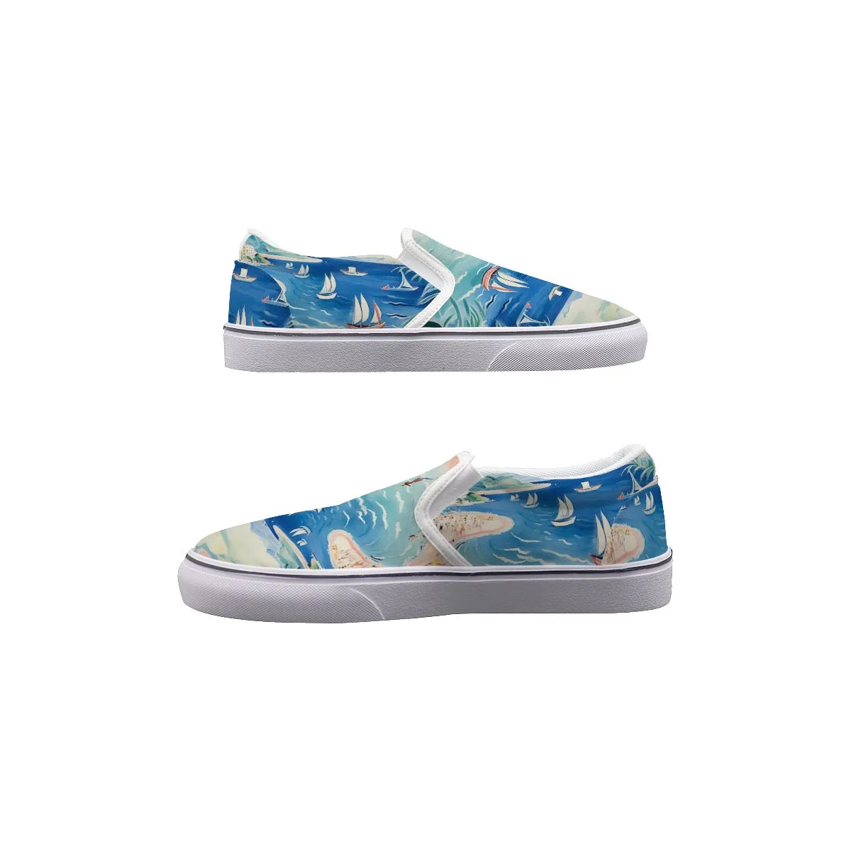 So#49 Men's Slip On Sneakers, blue abstract , print