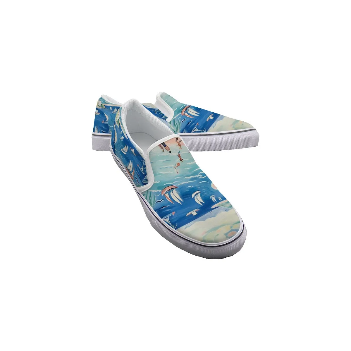 So#49 Men's Slip On Sneakers, blue abstract , print