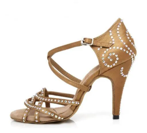 Tan Rhinestone Ballroom Latin Salsa Bachata Dance Shoes