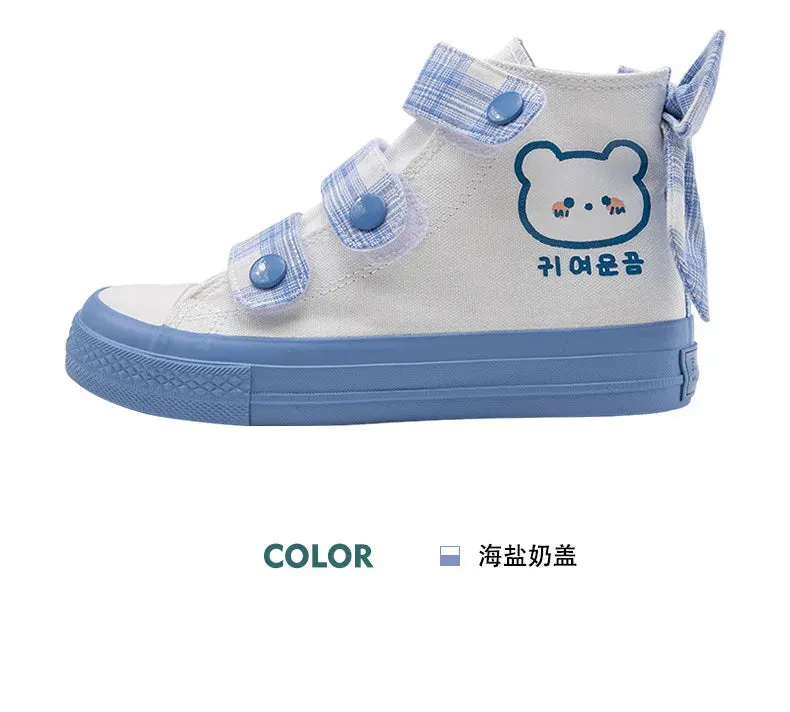 TAVIMART  -  White Blue Cute Jk Loli Girl Woman Canvas Shoes New High Top Lolita Japanese Street Fashion Shoe Bowknot Women's Sneakers