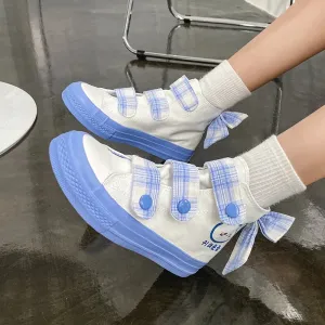 TAVIMART  -  White Blue Cute Jk Loli Girl Woman Canvas Shoes New High Top Lolita Japanese Street Fashion Shoe Bowknot Women's Sneakers