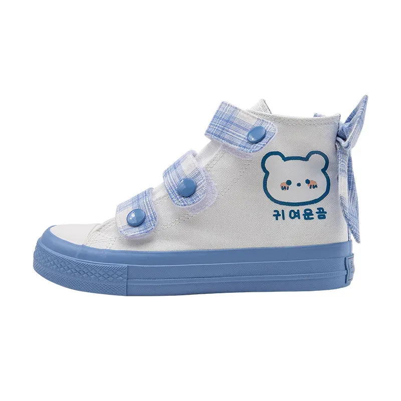 TAVIMART  -  White Blue Cute Jk Loli Girl Woman Canvas Shoes New High Top Lolita Japanese Street Fashion Shoe Bowknot Women's Sneakers