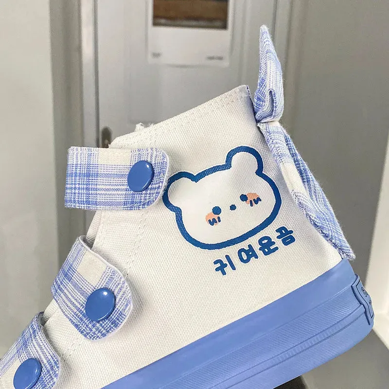 TAVIMART  -  White Blue Cute Jk Loli Girl Woman Canvas Shoes New High Top Lolita Japanese Street Fashion Shoe Bowknot Women's Sneakers