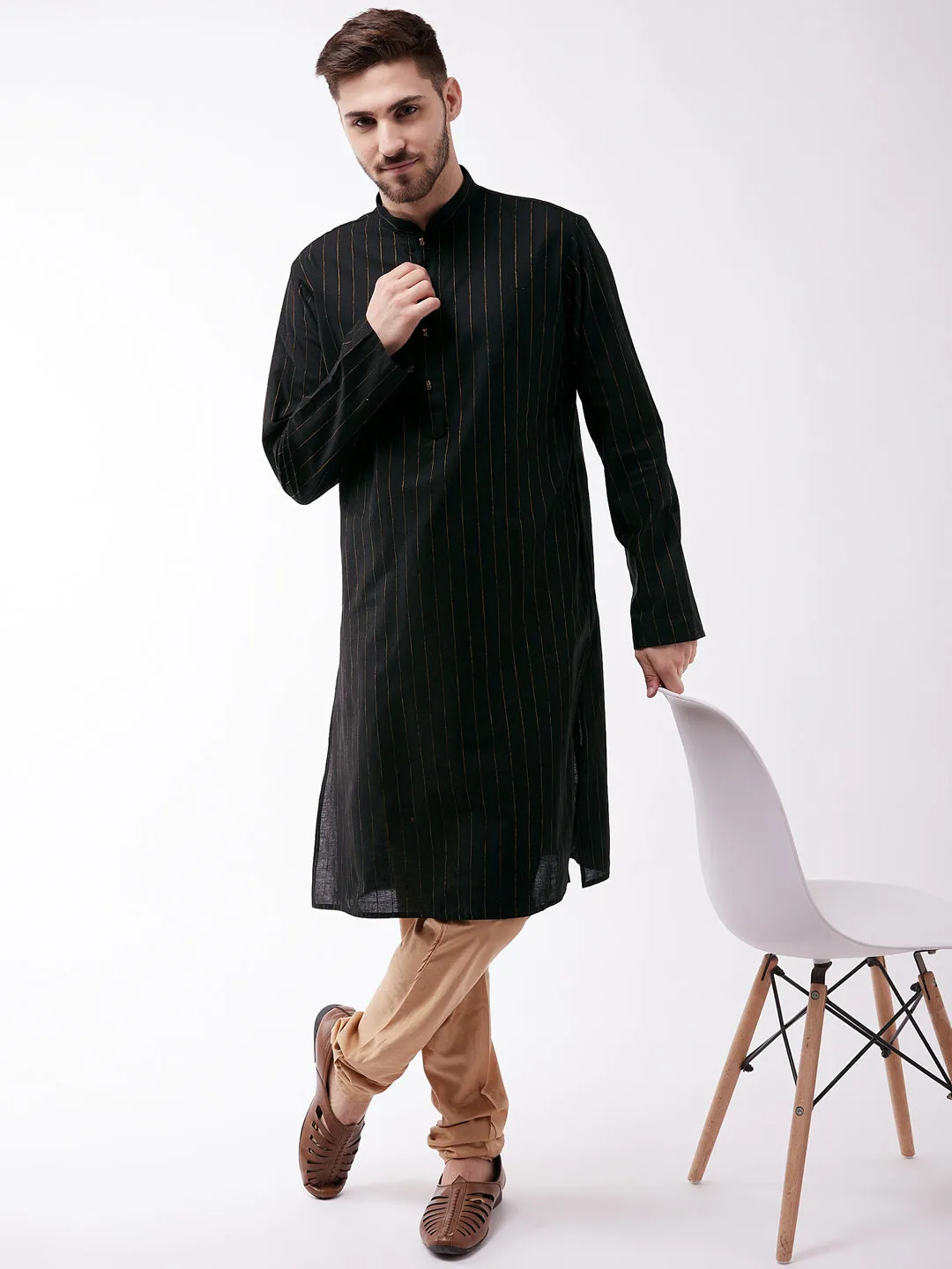 VASTRAMAY Black Rose Gold Kurta Set