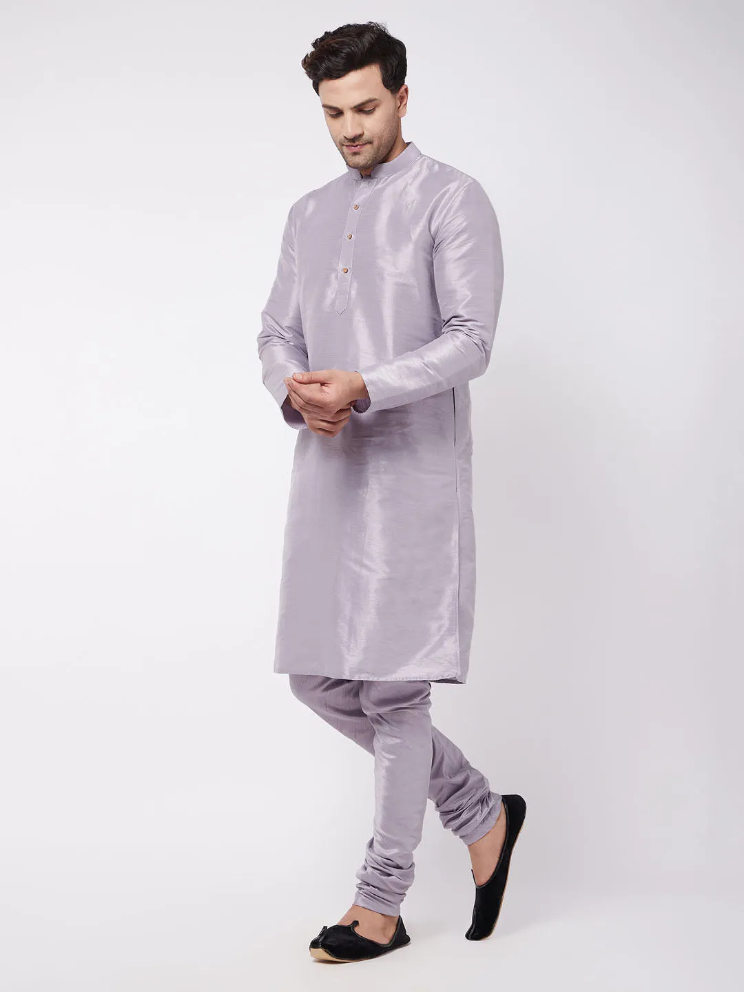 VASTRAMAY Lavender Silk Kurta Pyjama Set