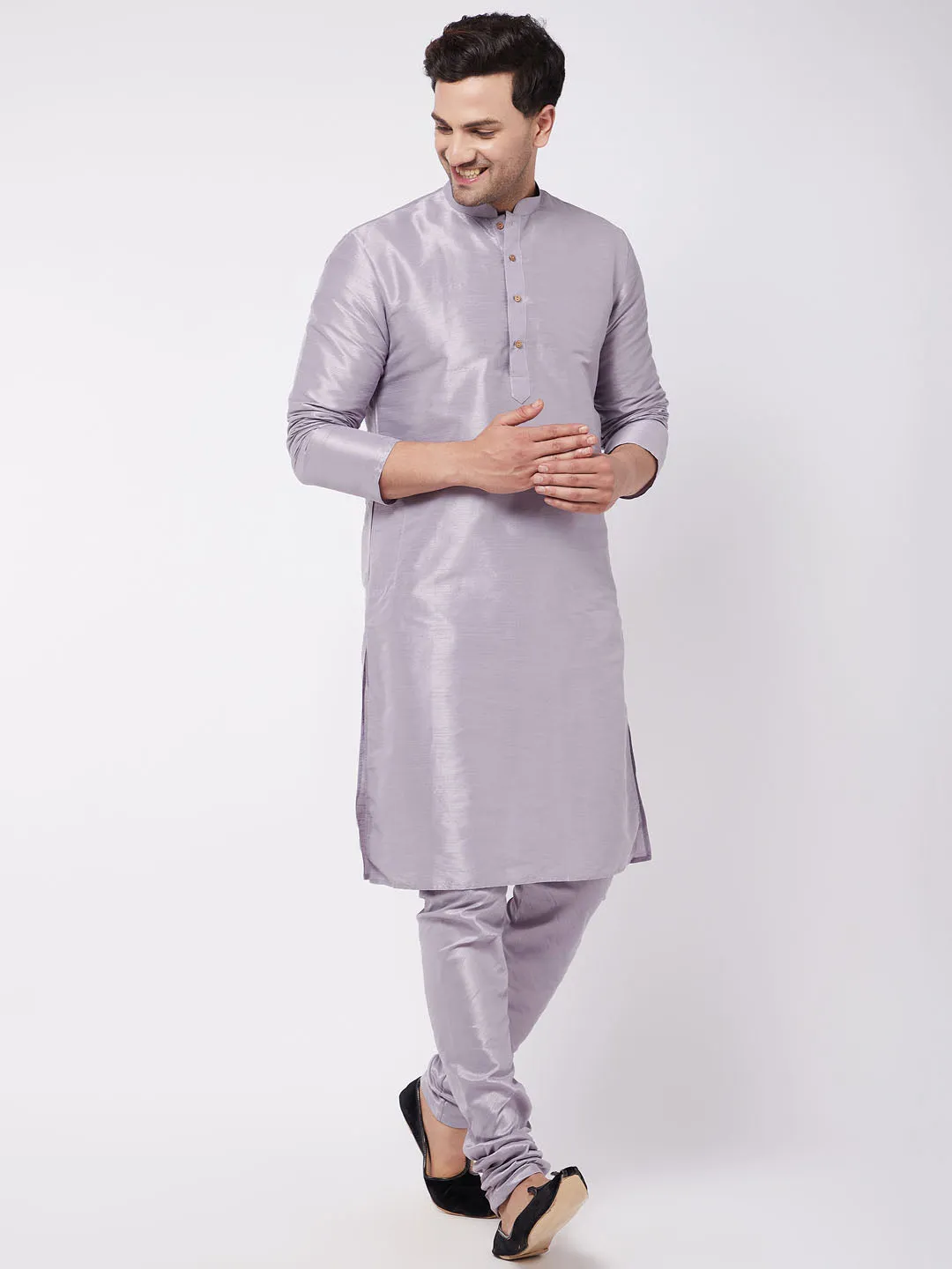 VASTRAMAY Lavender Silk Kurta Pyjama Set