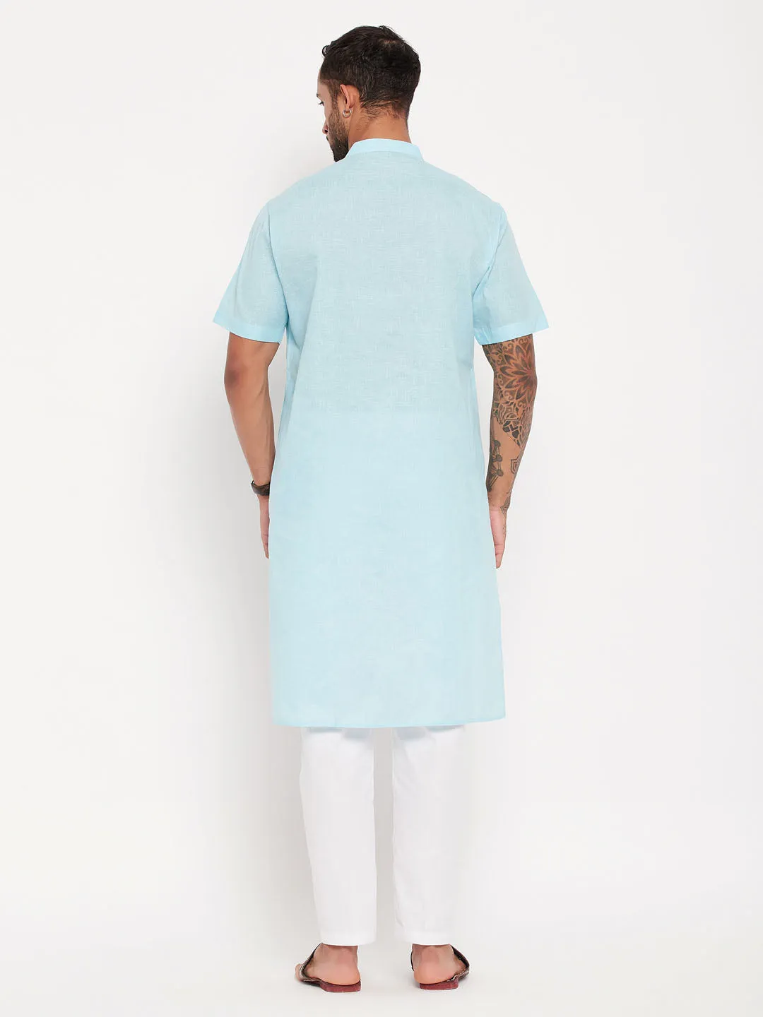 VASTRAMAY Men's Aqua Blue Kurta Set