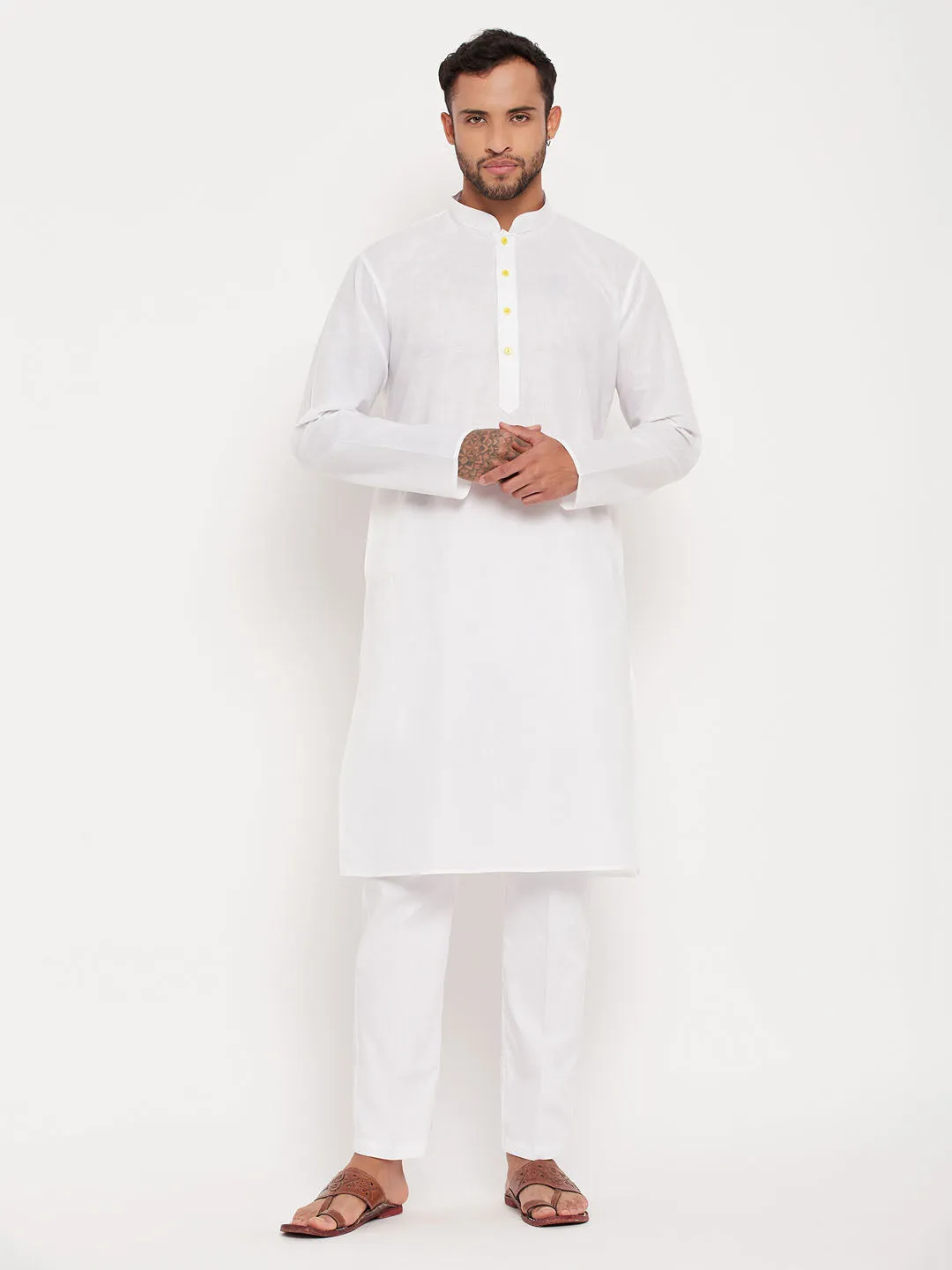 VASTRAMAY Men's Cream Kurta And White Pant