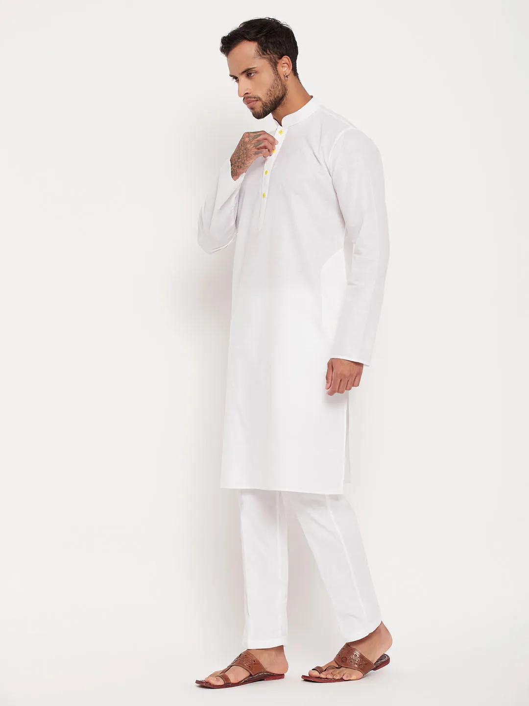 VASTRAMAY Men's Cream Kurta And White Pant