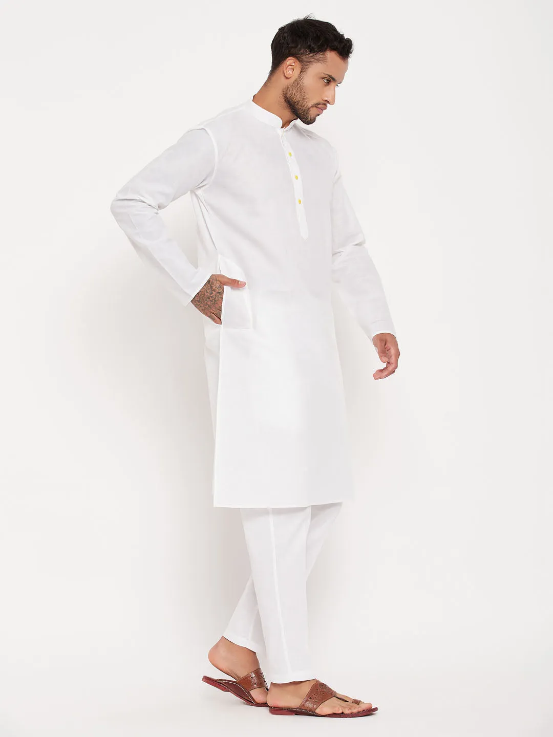 VASTRAMAY Men's Cream Kurta And White Pant