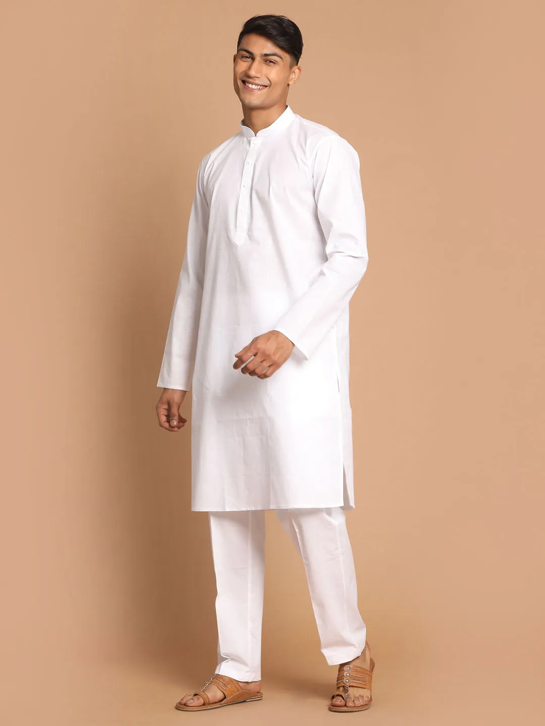 VASTRAMAY Men's White Cotton Pajama Set